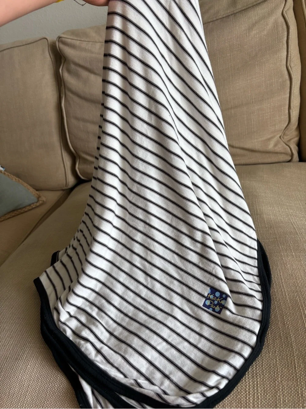 Retired Kickee Pants Neutral Parisian Stripe white Black Swaddle baby Blanket